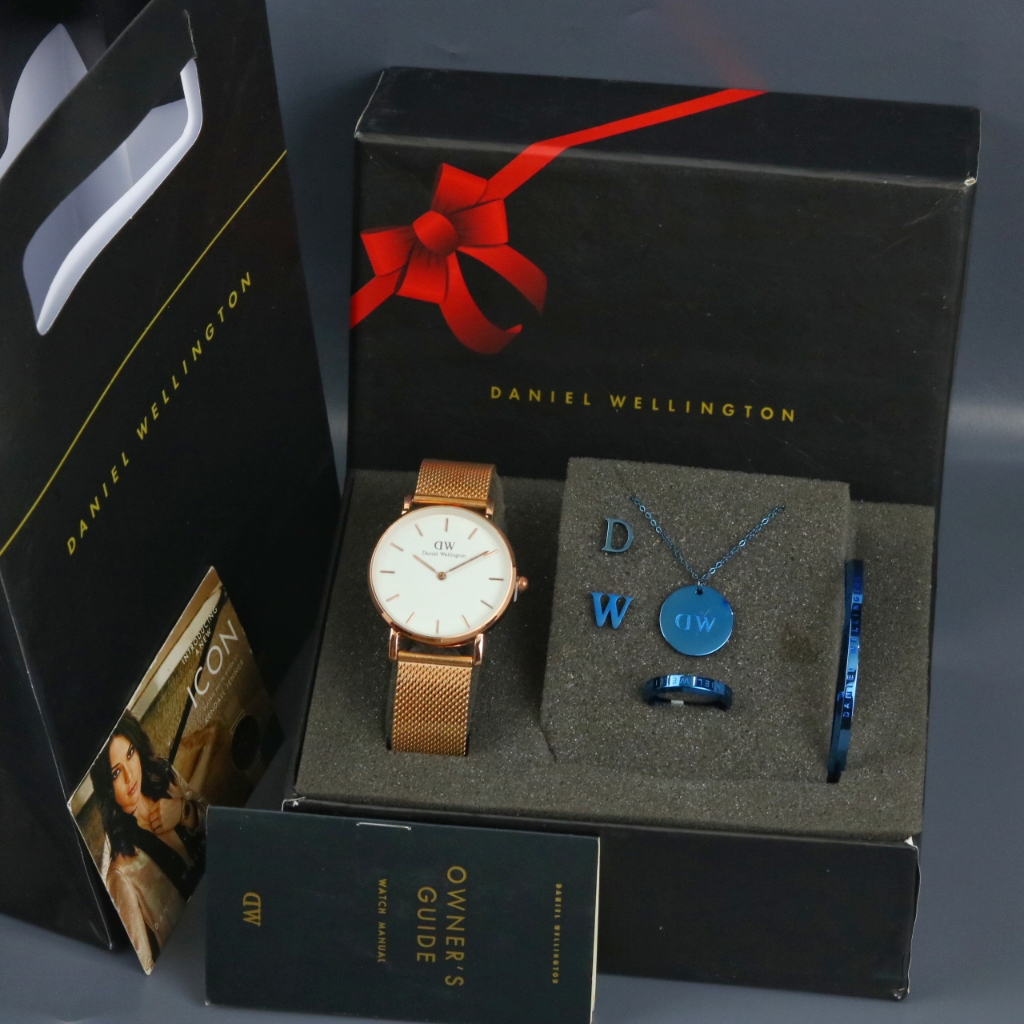 HAMPERS, JAM TANGAN WANITA ANALOG PAKET INCLUDE BOX + PAPER BAG FREE ACC GELANG, KALUNG, ANTING-ANTI