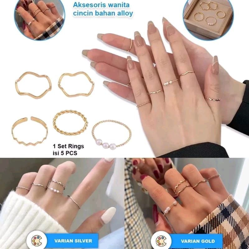 Cincin Titanium Cincin Satu Set 5pcs Cincin Fashion Cincin Fashion Anti Karat