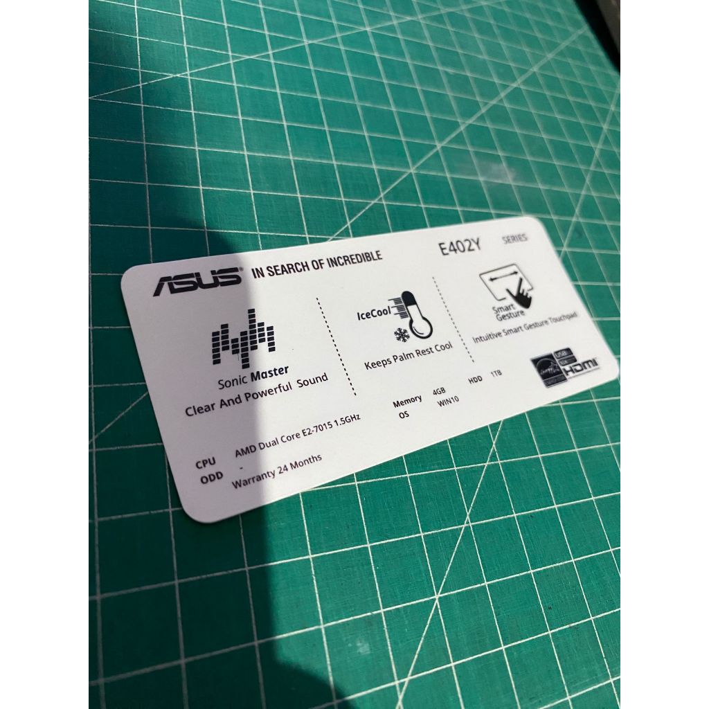 Stiker Spesifikasi Laptop ASUS E402Y