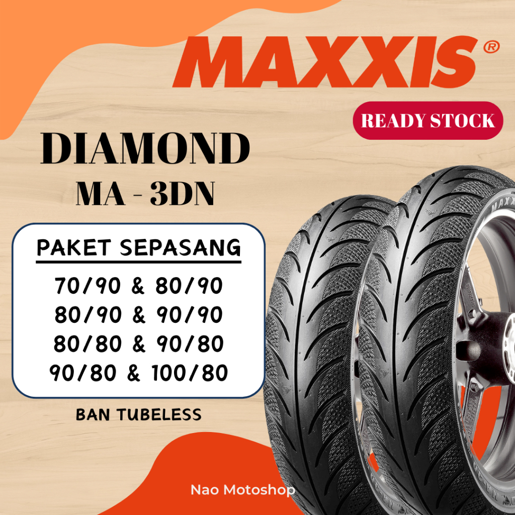 [PAKET SEPASANG] [FREE WRAPPING + PENTIL] BAN MOTOR TUBELESS RING 14 MAXXIS DIAMOND MA 3DN - BEAT VA