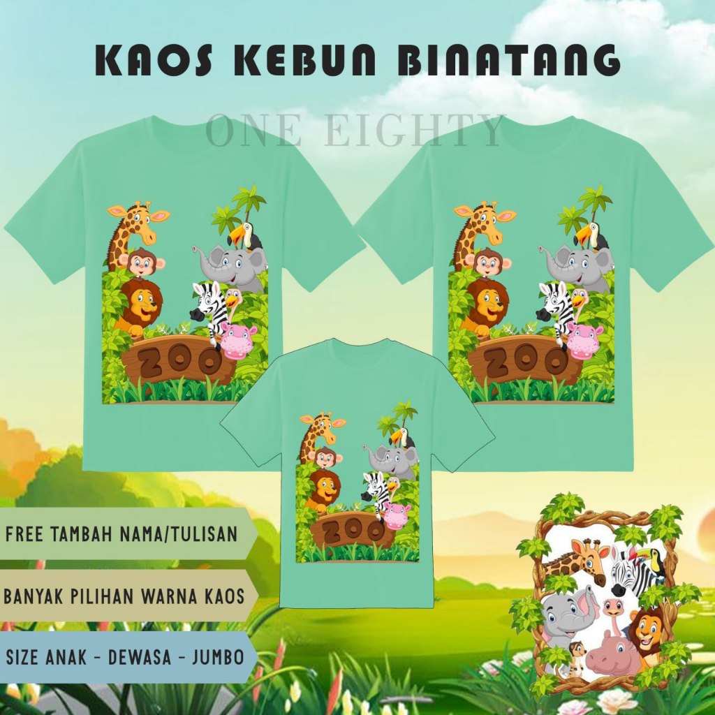 Kaos Ultah Anak Custom Desain Zoo Kebun Binatang Acara Ulang Tahun Birthday Tshirt Couple Keluarga F