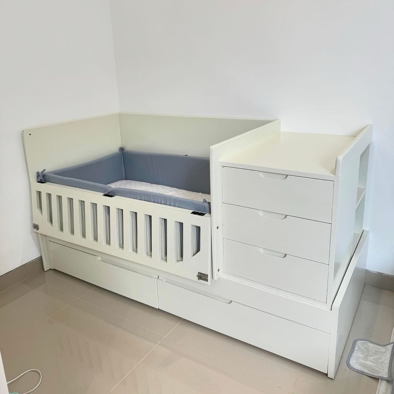 Pre Love Baby Crib & Tafel Kayu Asli | Crib Bayi & Baby Tafel Kayu Mahoni | Baby Crib on Bed Single 