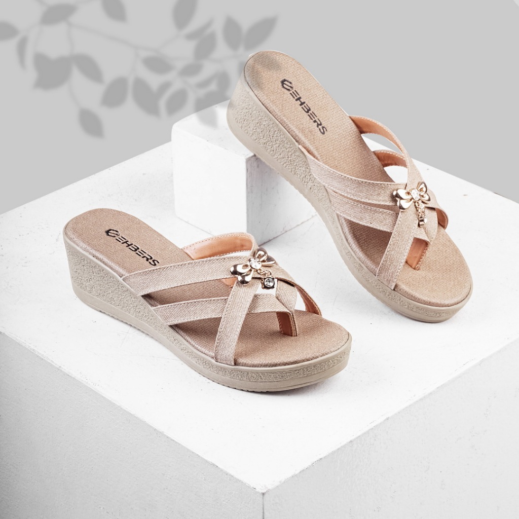 EHBERS EH 145 Sandal Wedges Wanita Krem Original