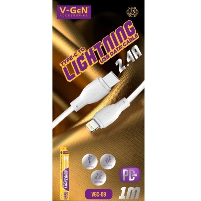 Kabel Data USB Type C to Lightning V-GeN VGC-09 2,4A PD 20W 1 Meter VGEN