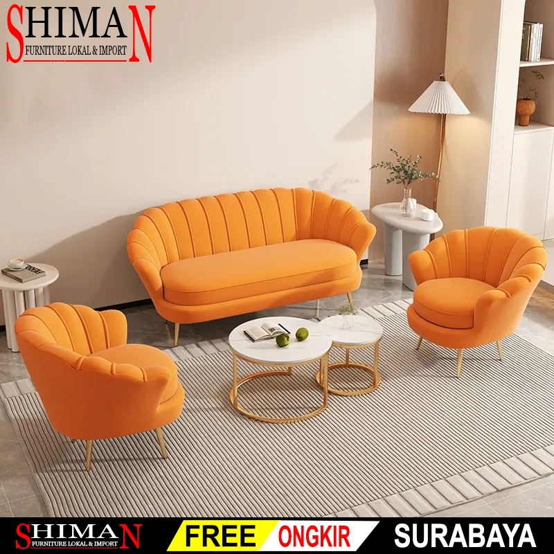 Sofa Kerang | Sofa Minimalis | Kain Legacy / Bludru / Free Custom Warna & Bahan