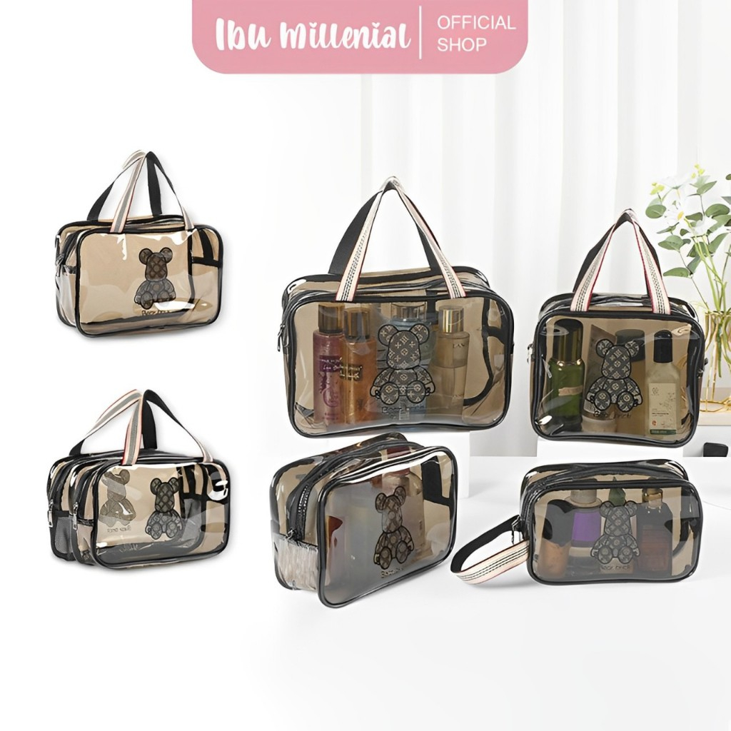 IBUMILLENIAL Washbag Tansparan Beruang Tas Kosmetik Washbag Travel Portable Pouch Travel Tas Make Up