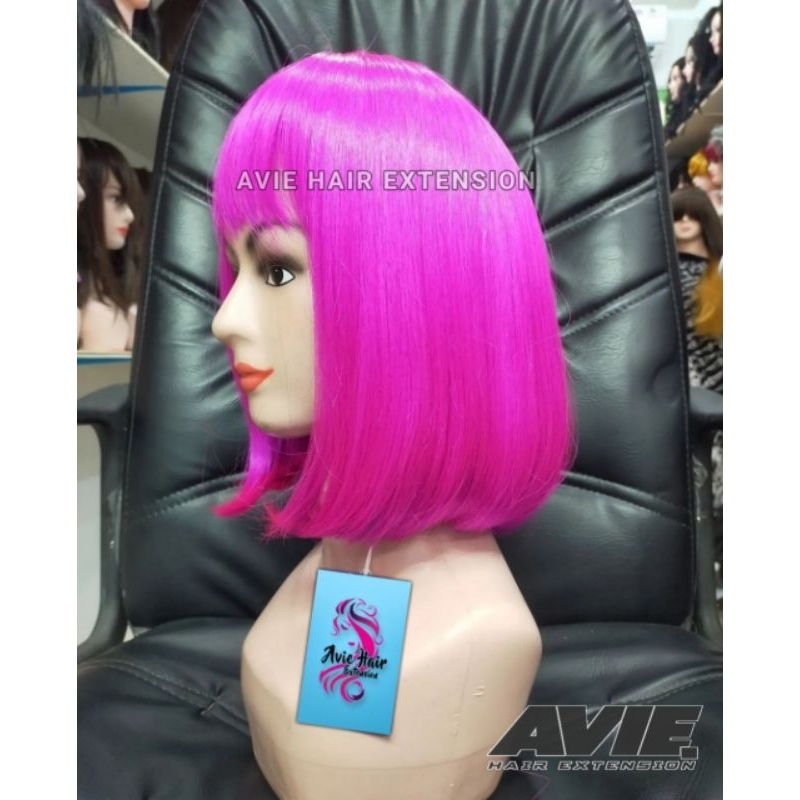 Full Wig Korea Rambut Wanita Model Bob Warna Pink Rambut Sebahu