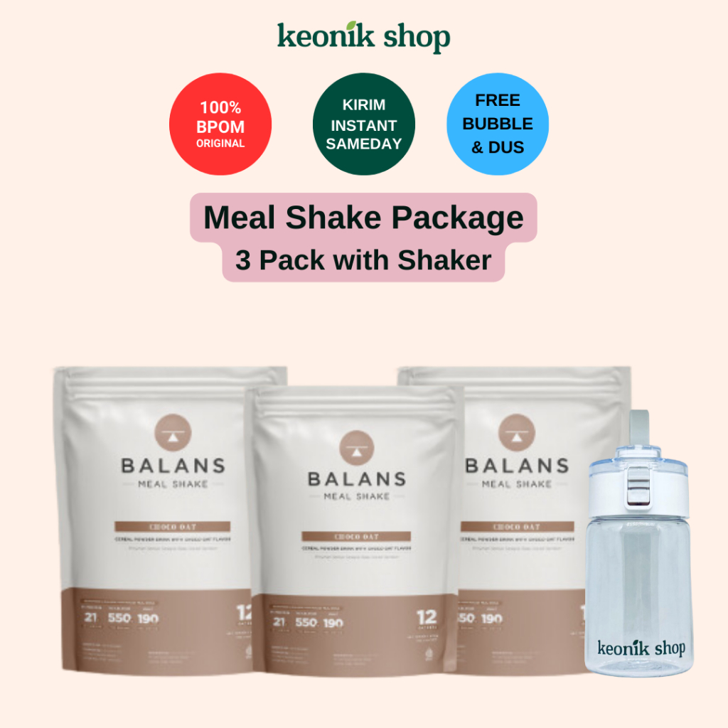 

Keonik Shop | Balans Daily Nutritious Meal Package | 3 Pouch Meal Shake Choco Oat Meal Replacement FREE SHAKER (3x12s)
