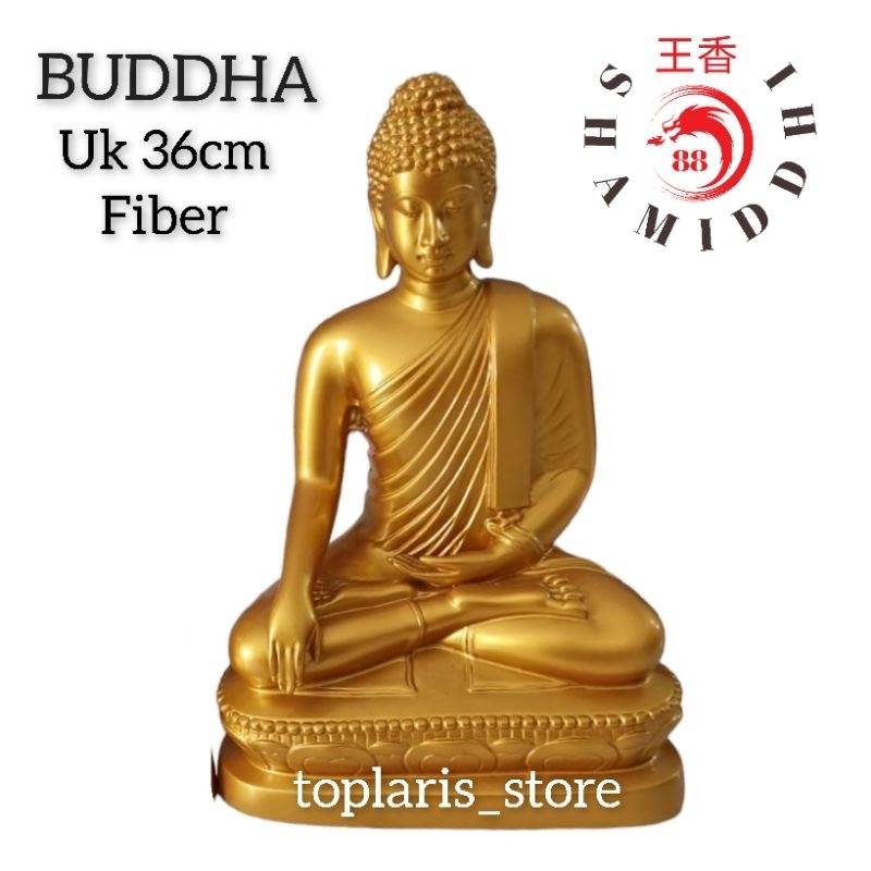 Patung Buddha Fiber 15in Emas
