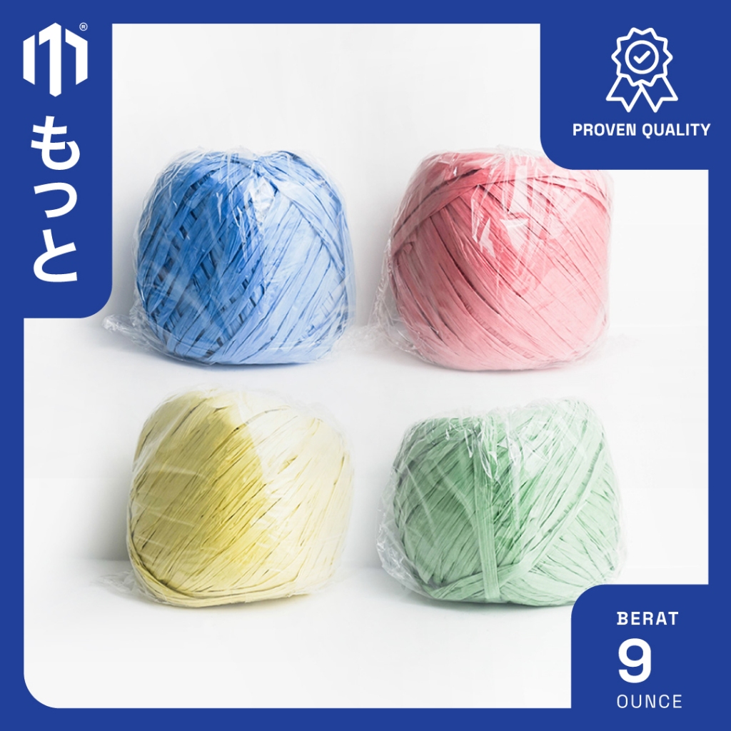 

Tali Rafia Ukuran 9 Ons / 900 Gram & Aneka Warna - Tali Plastik Motto (Biru, Merah, Kuning, Hijau)