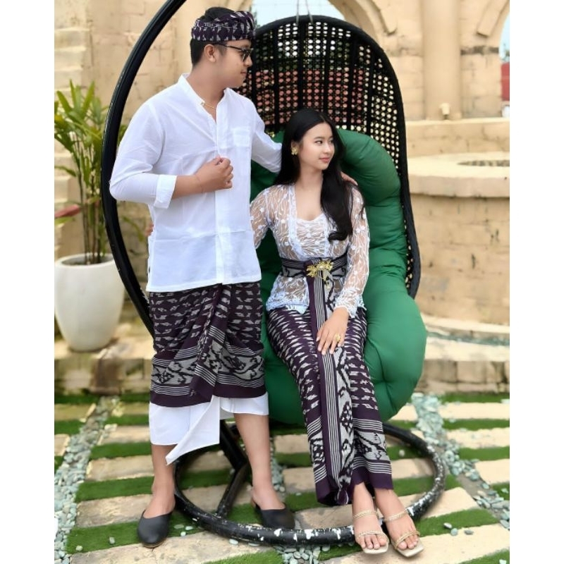 Set Couple Tenunan Blanket Busana Adat Bali Motif Klasik Nuansa Ungu Premium