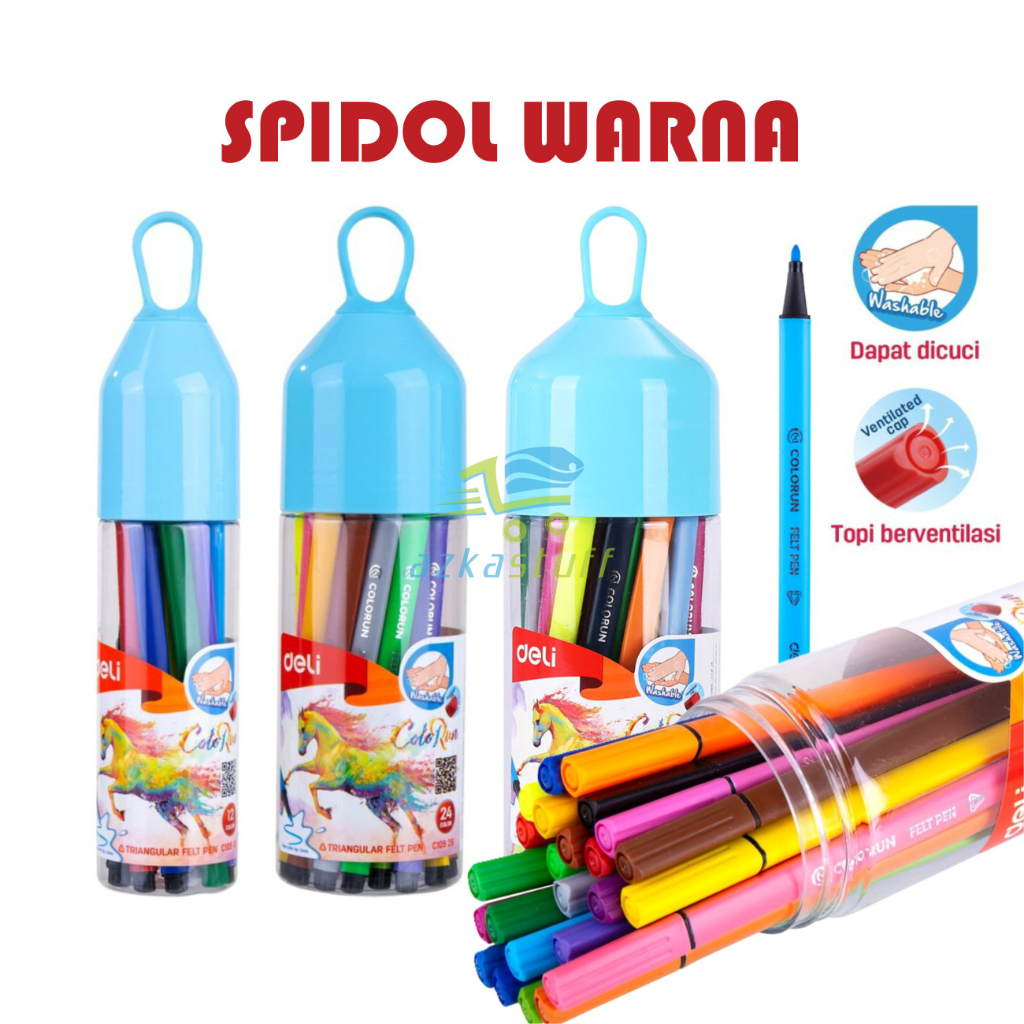 

Spidol Warna Deli Felt Pen Washable mewarnai - Spidol mewarnai