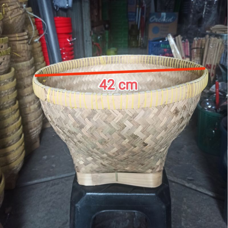 Bakul bambu Besat kulit 42 cm / Bakul bambu cuci beras kulit/ bakul nasi bambu besar 10 liter