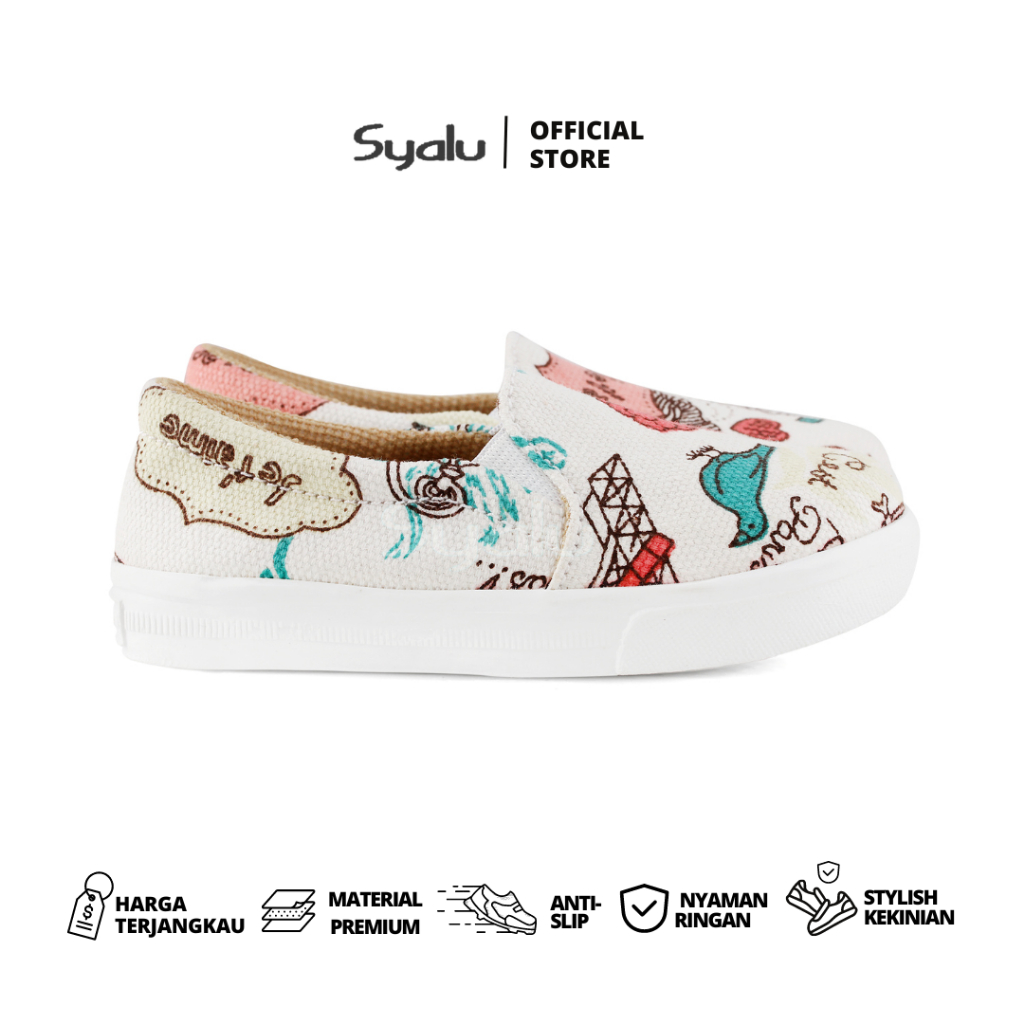 Syalu Sepatu Anak Slip On Bahan Canvas Motif Ringan E01 Paris