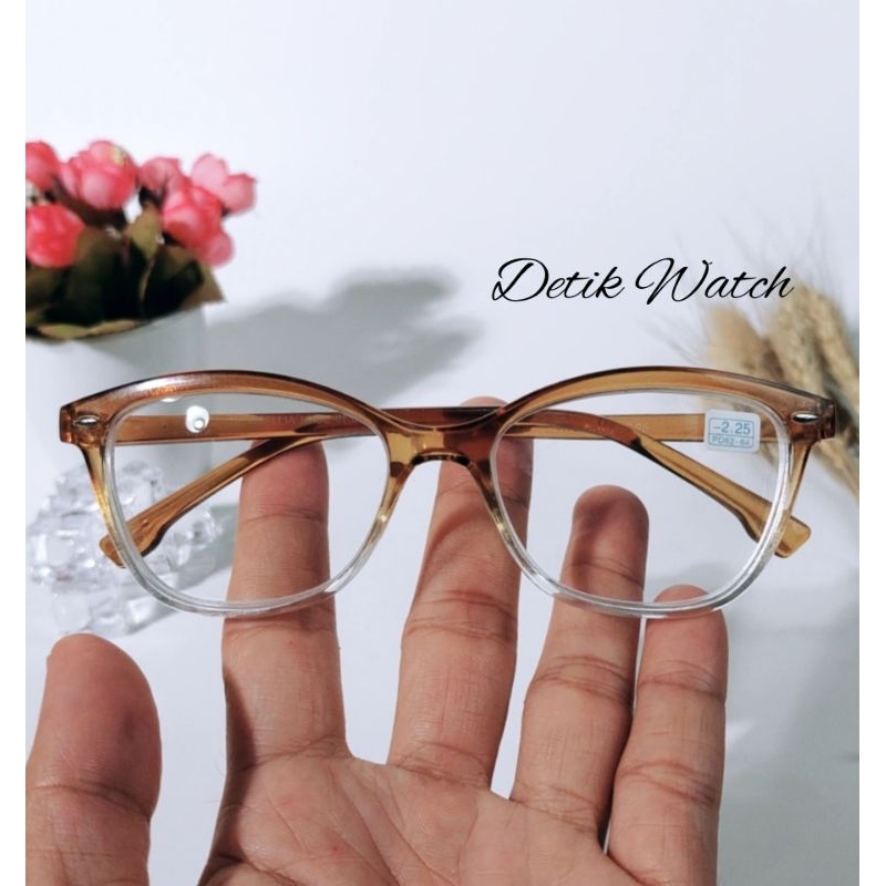 Kacamata Minus Frame Semi Cat Eye Kotak Warna Transparant Coklat JS166D-MN
