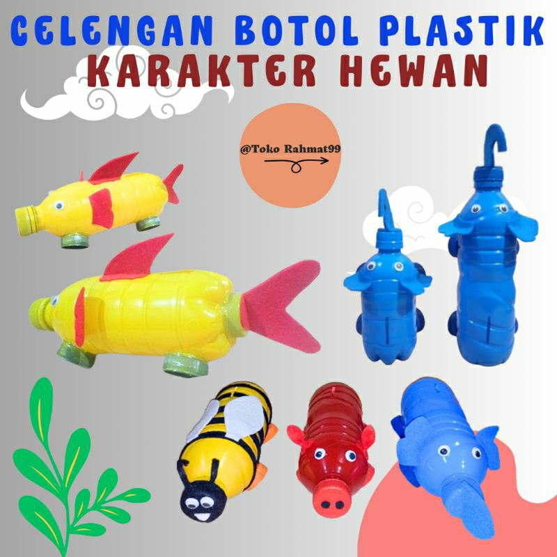 Celengan Plastik Karakter Hewan / Kerajinan Daur Ulang Botol / Tugas Prakarya Sekolah / Piggy Bank C