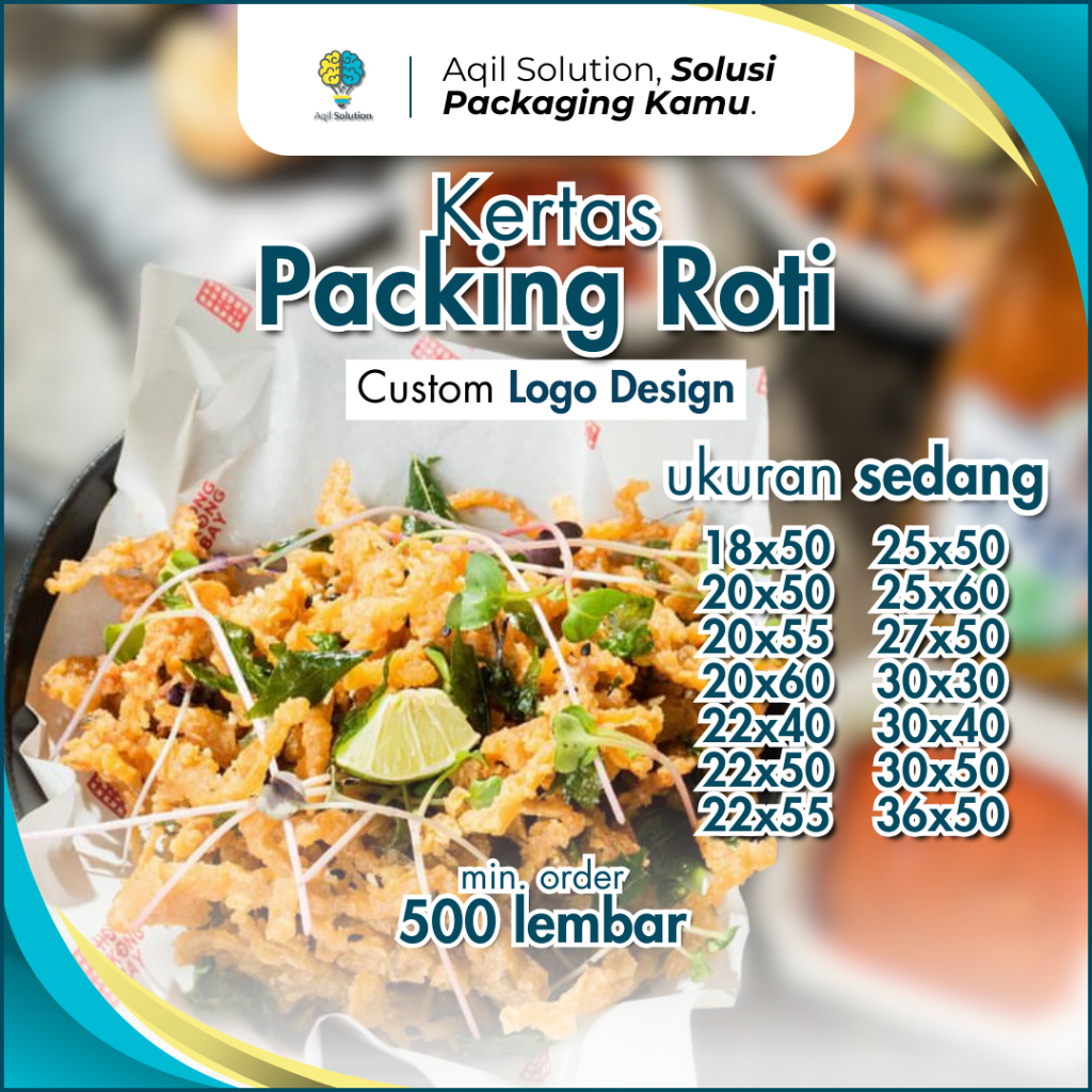 

(Custom Sedang) Kertas Roti Foodgrade Graseproof Size Sedang / wrapping paper / Kertas Hampers / Kertas Packing Hampers, Burger, Kebab, Tacos, French Fries, Kimbab, Sushi dll. Custom Logo Wrapping Paper Hampers Foodgrade Ukuran sedang