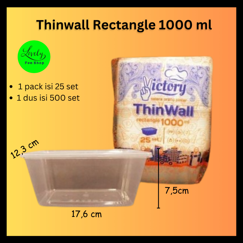 [1 pack] Thinwall Rectangle 1000 ml isi 25 pcs VICTORY Tepak Kemasan Kotak Plastik / Food Container