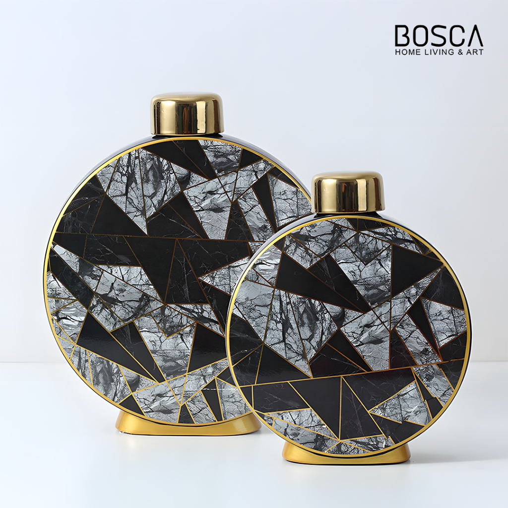 Bosca Living - Poly Blanc Gucci Vase / Vas Guci Keramik / Guci Keramik Mewah Bentuk Bulat / Vas Guci