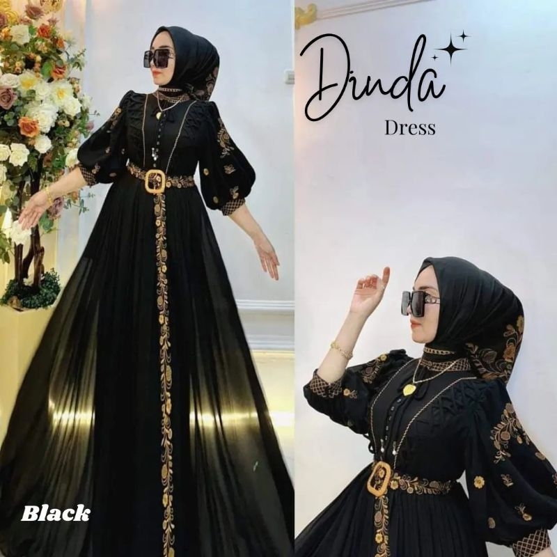 Dinda Dress Gamis Terbaru Bahan Ceruty Babydoll Full Furing Aplikasi Bordir Busui Gamis Simpel Mewah