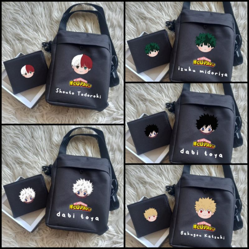 tas selempang mini my hero academia sling bag mini todoroki bokugiu daby izuku dan dompet anime