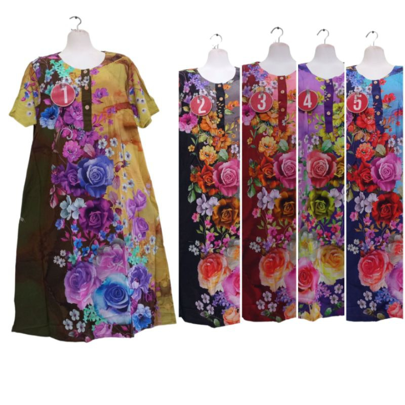 Daster Panjang Batik Kuda Mas Original | Baju Santai Tidur Wanita Dewasa Long Dress Lengan Pendek