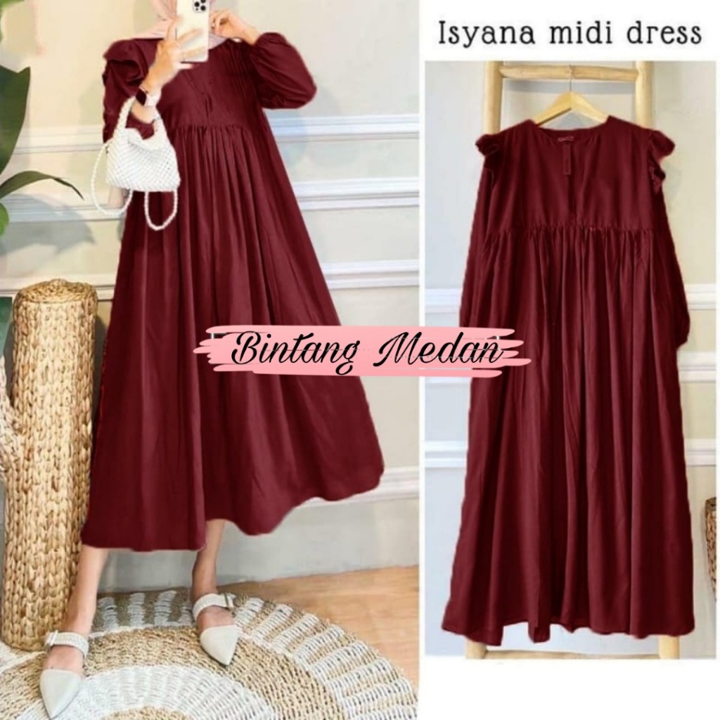 ISYANA MIDI DRESS - GAMIS WANITA TERBARU - DRESS KEKINIAN