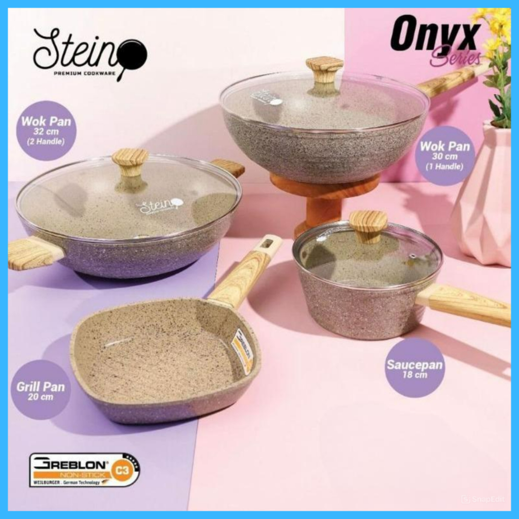 Steincookware Granite Set 4 Pcs Wajan Penggorengan Panci Anti Lengket Onyx Series