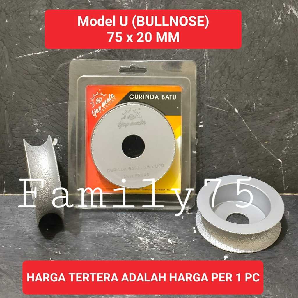 Tjap Mata batu gerinda pinggul granit 3 inch model U 75 x 20 MM marmer