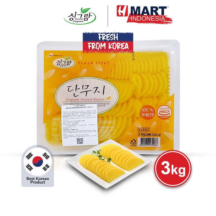

Singram Danmuji Pickled Half Sliced - Acar Lobak Kuning Korea 3kg