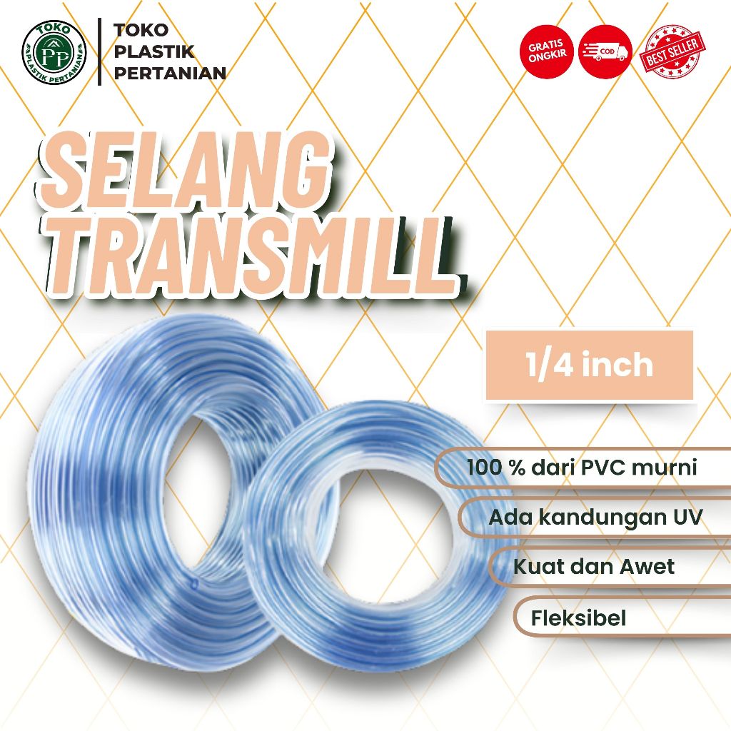 Selang Air Bening/Transpaaran 1/4 inch per Roll 100 Meter