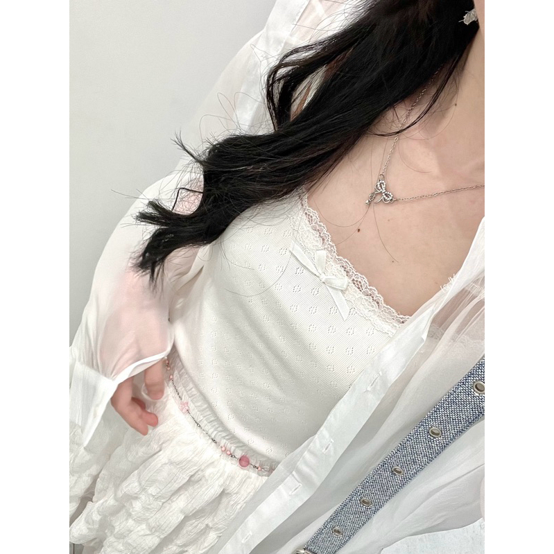 jane ribbon and lace tank top