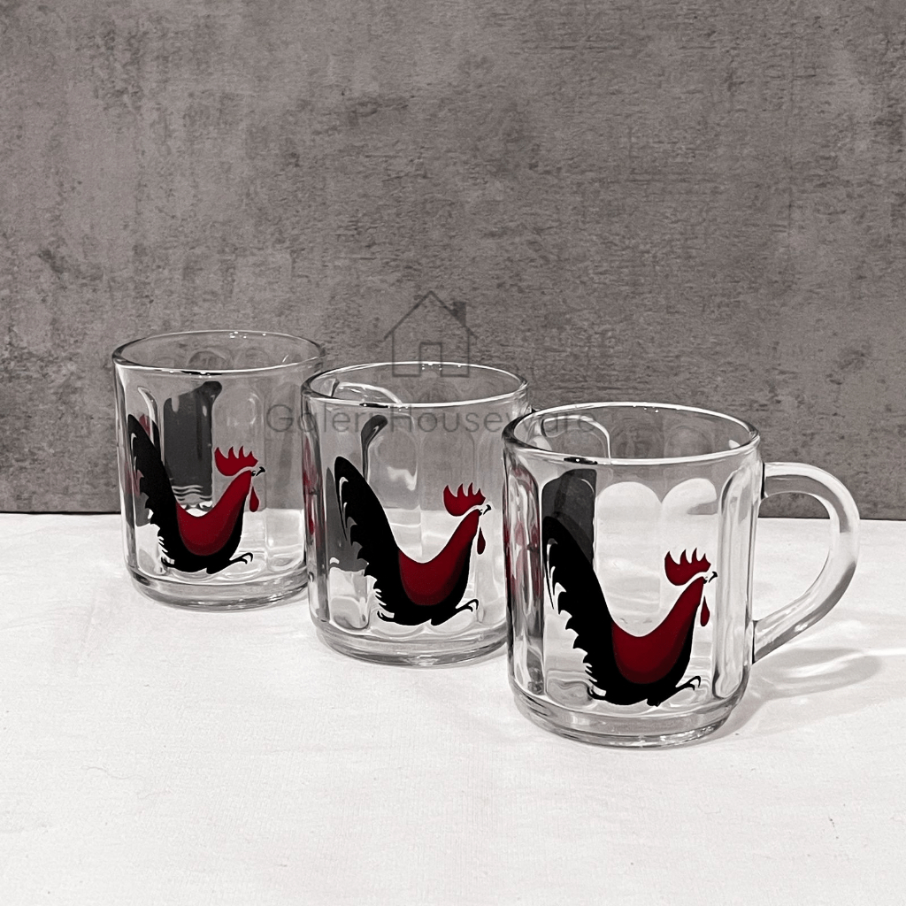 6PCS GELAS MM 39 AYAM / GELAS CAP AYAM JAGO/ CANGKIR CAP AYAM/ CANGKIR KOPI/GELAS TEH/ DRINK SET / G