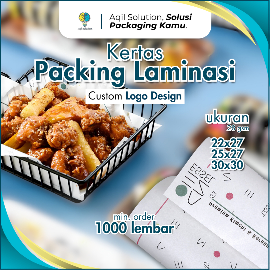 

(Custom) Kertas Laminasi Packing 28 gsm / wrapping paper / Kertas Foodgrade / Kertas Packing , Kertas nasi, Kertas Wrap burger sushi gimbab kebab. alas makanan, alas bekel, DLL. Custom Logo Wrapping Paper Laminasi