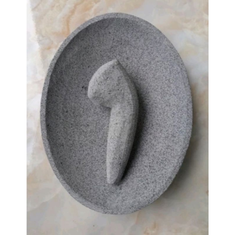 1 set BATU  COBEK DAN ULEKAN BESAR DARI BAHAN BATU ASLI / COBEK BATU OVAL & LONJONG / COWET