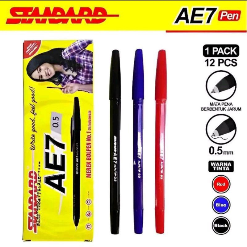 

(12 pcs)Pulpen standard/Ballpoint 2 warnaberkualitas AE7 0,5 MM