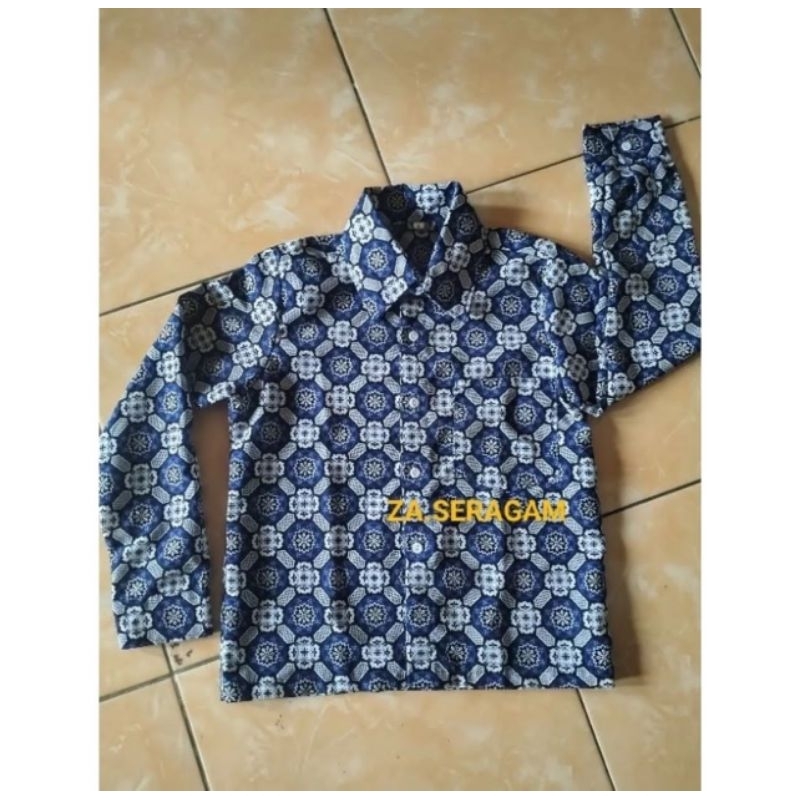 Seragam batik sd motif matahari biru lengan panjang dan pendek batik sd matahari biru seragam batik 