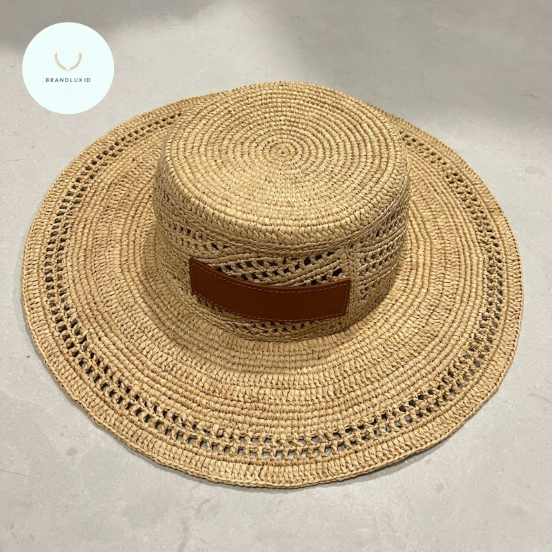 Loewe fisherman hat with leather patch in raffia