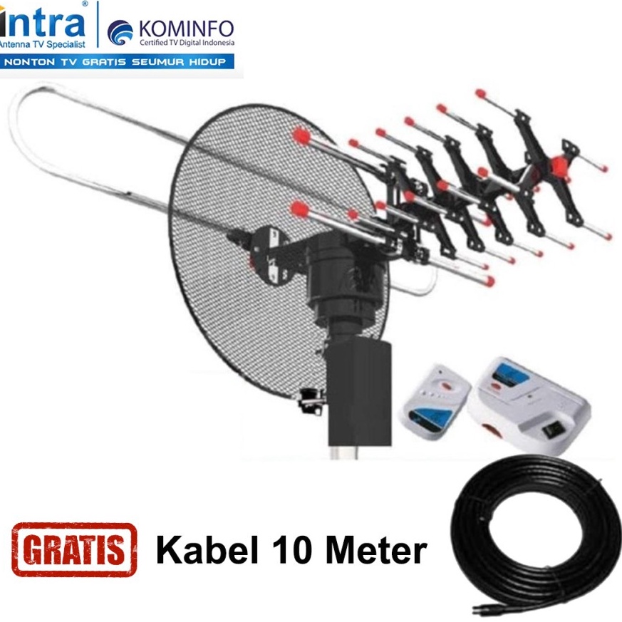 Bagus Dipakai Antena TV Outdoor Digital Analog Intra INT888 DGT Booster Smart Chip Free Kabel 1 Mete