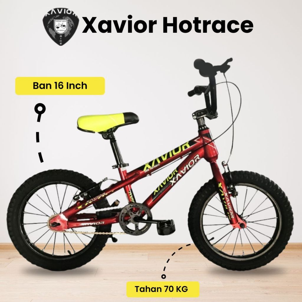 Sepeda BMX Anak Xavior 16 Inch HOTRACE untuk Laki-Laki Merah dan Hitam