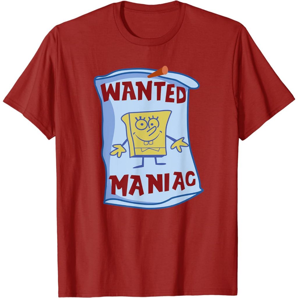 Kaos Anak SpongeBob SquarePants - SpongeBob SquarePants - Wanted Maniac T-Shirt Fashion Baju Atasan 
