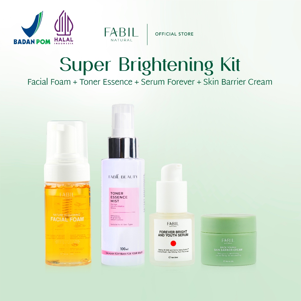 [4 pcs] Fabil Bundle Super Brightening Kit - Facial Foam - Toner - Serum - Moisturizer - Paket Skinc