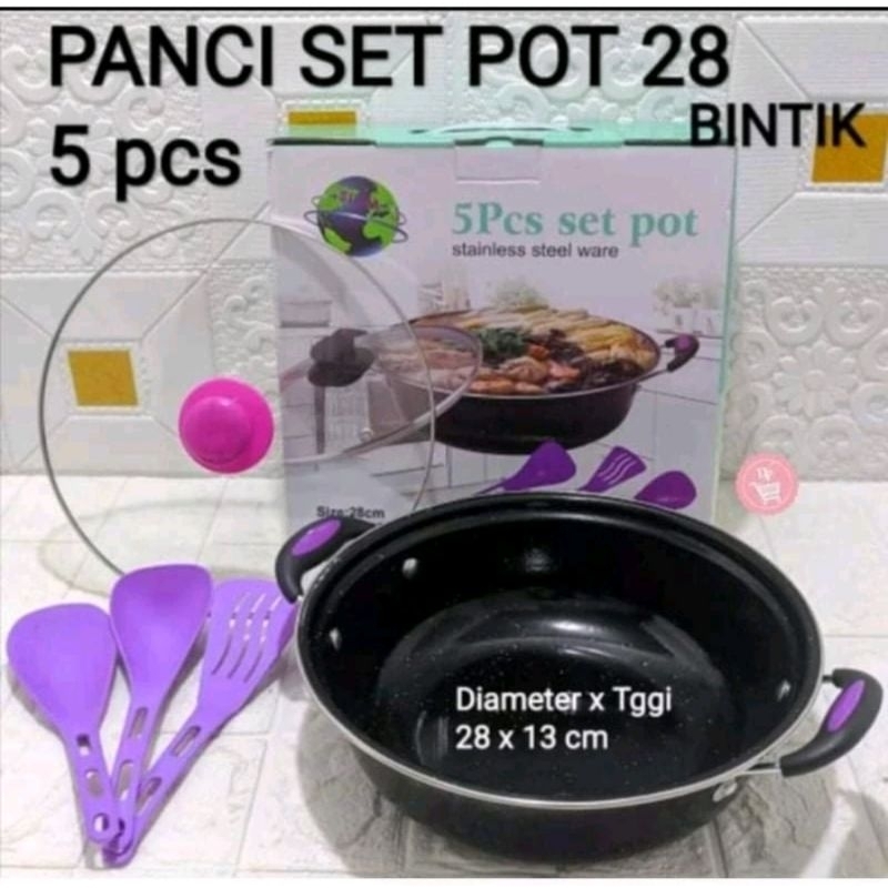 PANCI SET POT SINDA 5PCS 28CM panci serbaguna sinda panci tutup kaca sinda panci gagang sinda