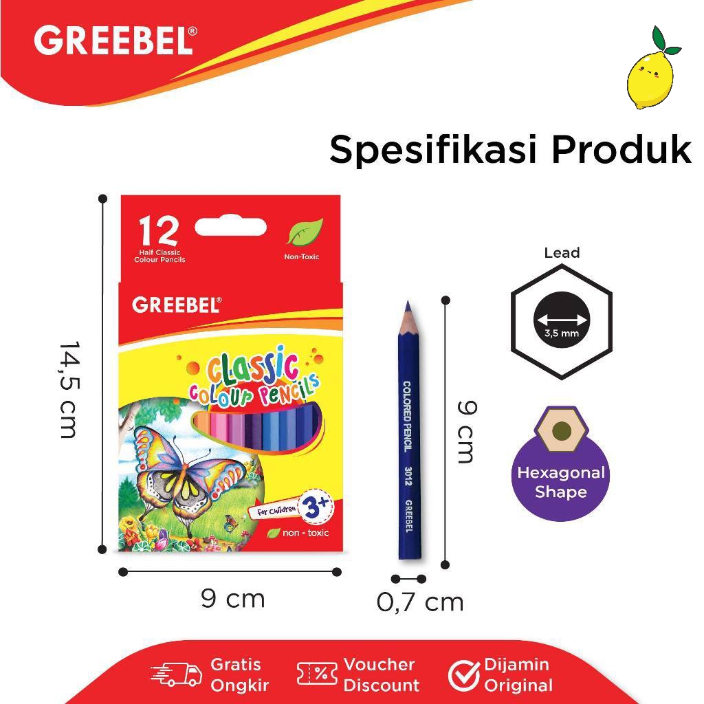 

Pensil Warna / Color Pencil GREEBEL 3012 HALF CLASSIC 12 Warna