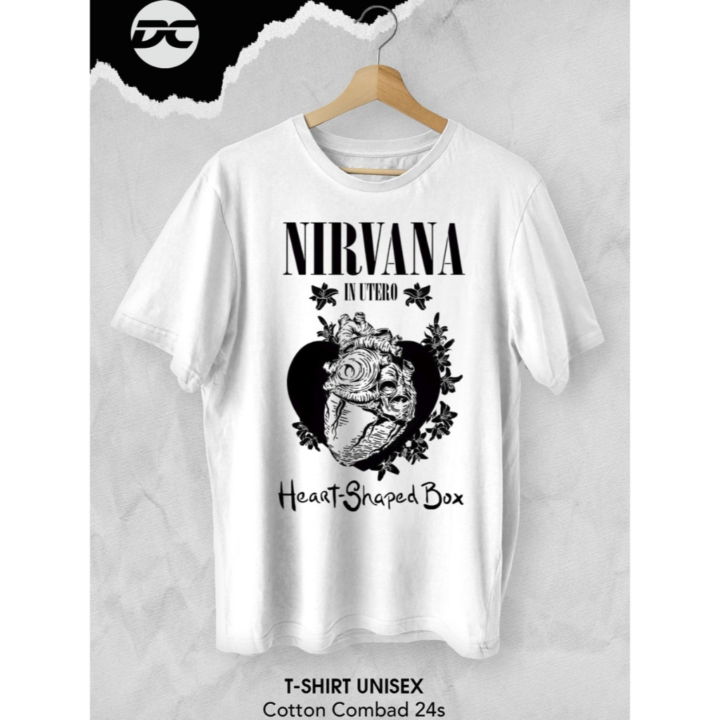 KAOS NIRVANA IN UTERO HEART SHAPED BOX TSHIRT BAND NIRVANA KAOS OVERSIZE BAND ROCK PRIA WANITA