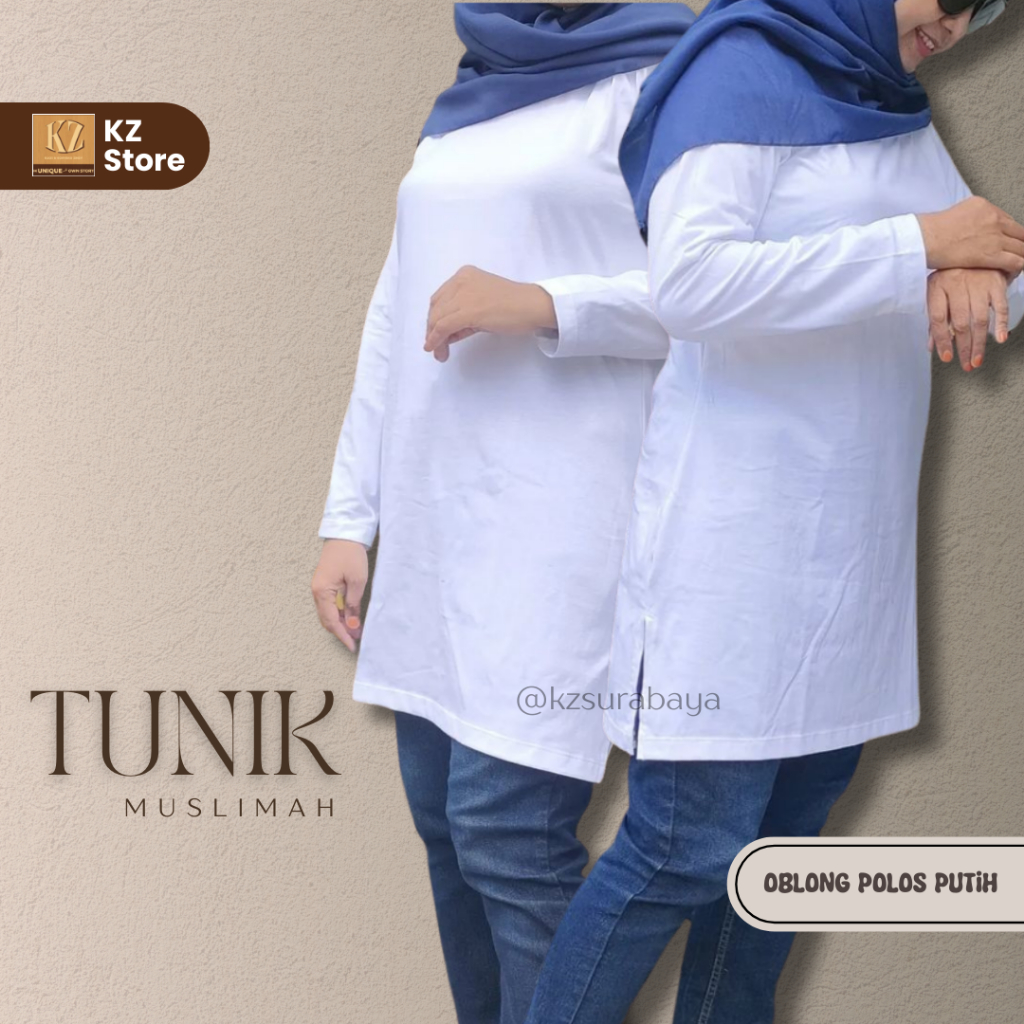 Tunik Muslimah Oblong Polos Putih