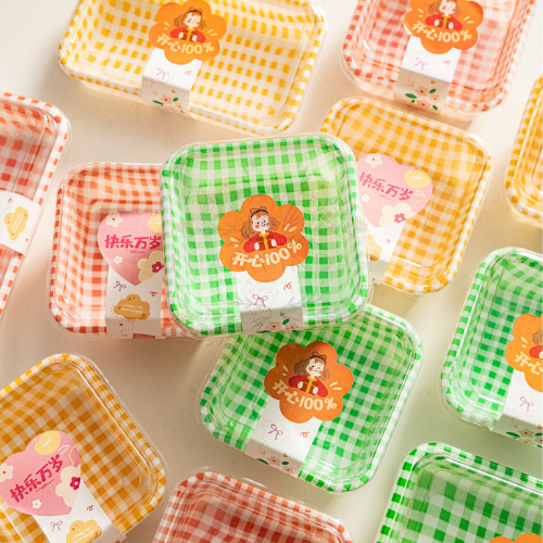 BOX DESSERT KUE MOTIF ukuran 12x12x7 CM KOTAK KOTAK MERAH HIJAU BOX MIKA MAKANAN UKURAN KECIL