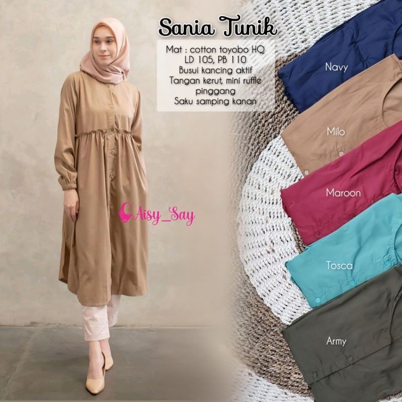 Sania Tunik Bahan Katun Toyobo Premium Berlabel Aisysay-Atasan Tunik Wanita Kekinian-Tunik Polos Wan