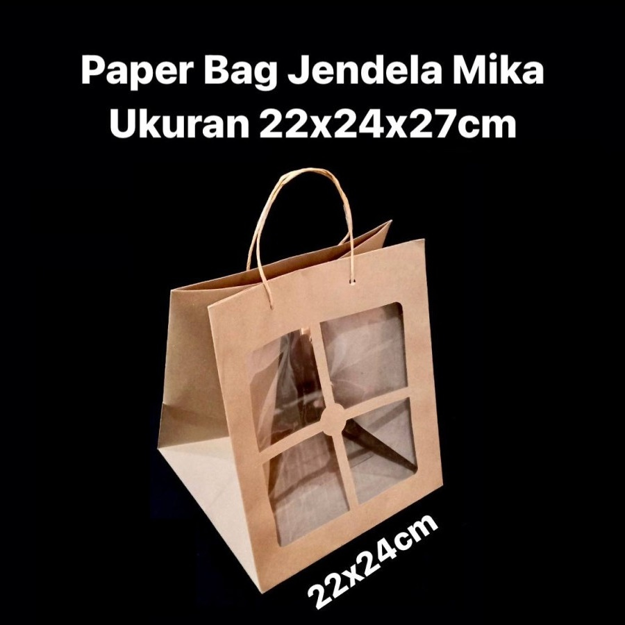 

( 5 pcs ) Paperbag Hampers Kue Kering Ukuran 22x24x27cm Tas Jinjing Polos Jendela Mika Muat Box 22x22cm
