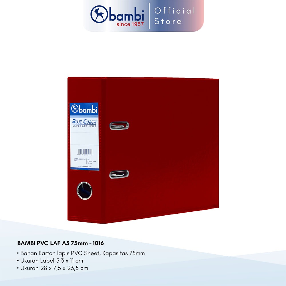 

Bambi Ordner A5 JUMBO SIZE 75 mm Special Colour Dark Red PVC Lever Arch File kode 1016